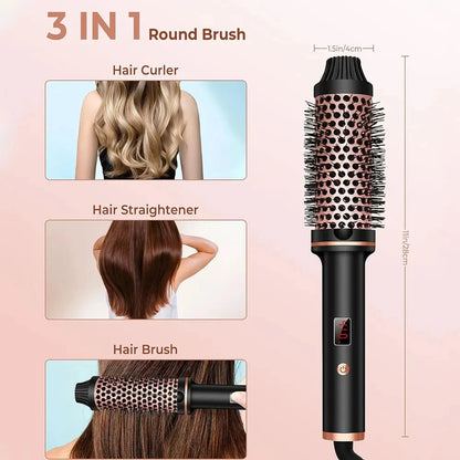 3 in 1 Ionic Hair Curler Straightener Professional Curling Iron Heated Hair Styling Brush Anti-Scald Thermal Brush Curl Wand